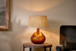 nkuku Baba Recycled Glass Lamp - Lamps - Large Wide - Burnt Amber
