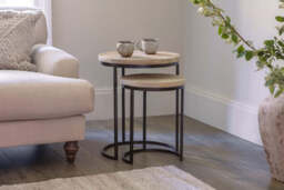 nkuku Aasha Carved Mango Wood & Iron Nesting Side Tables Set Of 2 - Tables - Natural