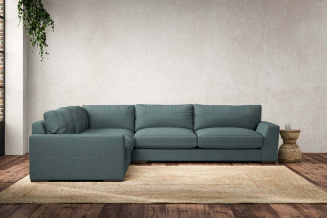 nkuku Guddu Large Left Hand Corner Sofa - Make To Order - Recycled Cotton Teal - Recycled Cotton Airforce