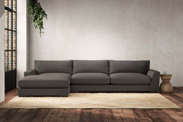 nkuku Guddu Left Hand Chaise Sofa - Make To Order - Grand - Brera Linen Granite