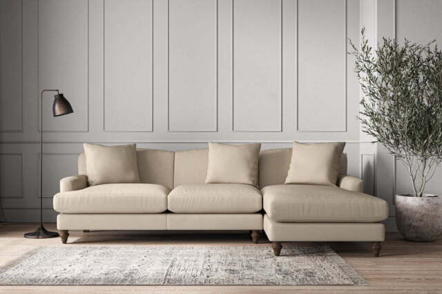nkuku Deni Large Right Hand Chaise Sofa - Make To Order - Recycled Cotton Stone - No Colour