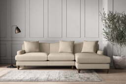 nkuku Deni Large Right Hand Chaise Sofa - Make To Order - Recycled Cotton Stone - No Colour