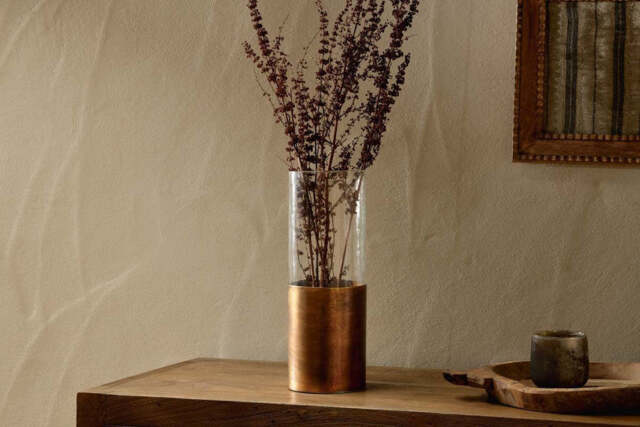 nkuku Khila Metal & Glass Vase - Vases & Planters - One Size - Antique Brass