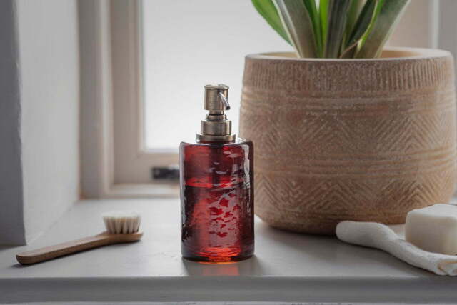 nkuku Ilcoso Recycled Hammered Glass Soap Dispenser - Bathroom - One Size - Amber