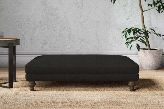 nkuku Marri Large Dining Footstool - Make To Order - Brera Linen Charcoal - No Colour