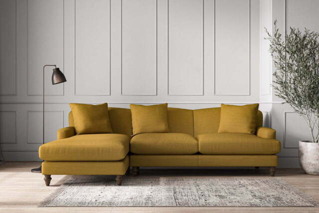 nkuku Deni Large Left Hand Chaise Sofa - Make To Order - Recycled Cotton Ochre - No Colour