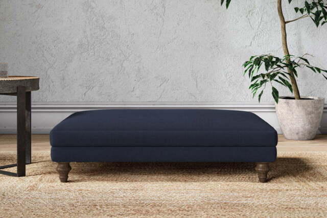 nkuku Marri Dining Footstool - Make To Order - Large - Brera Linen Indigo