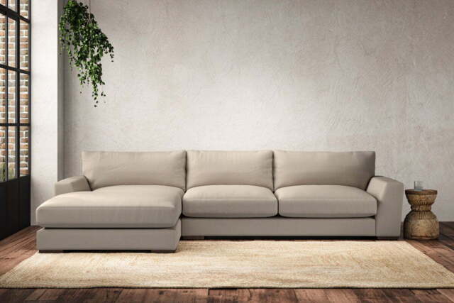 nkuku Guddu Large Left Hand Chaise Sofa - Make To Order - Recycled Cotton Stone - No Colour