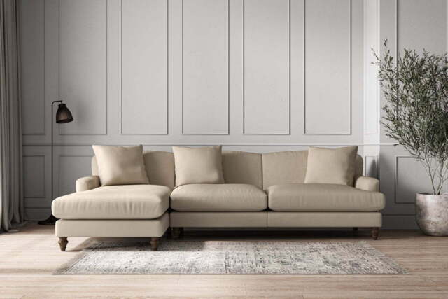 nkuku Deni Left Hand Chaise Sofa - Make To Order - Grand - Recycled Cotton Stone