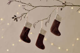 nkuku Karru Cotton Velvet Mini Stocking Set Of 3 - Christmas Decorations - Rich Mocha
