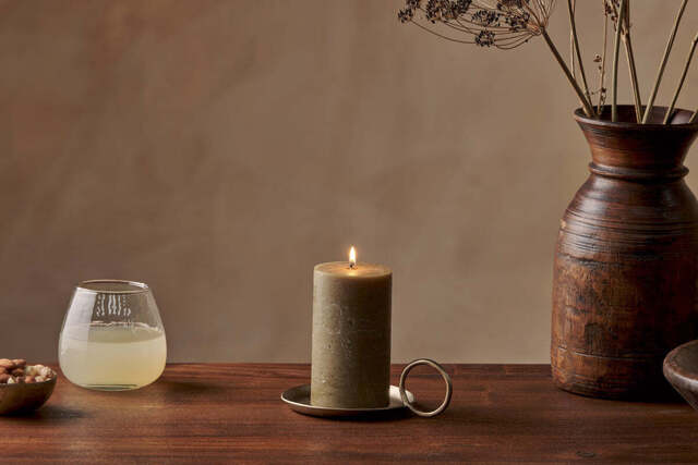 nkuku Rustic Soy Blend Pillar Candle - Candles & Home Fragrance - Small - Olive Green