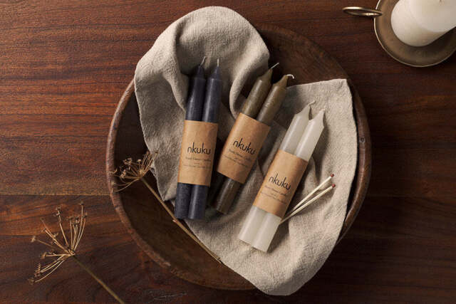 nkuku Rustic Soy Blend Dinner Candle Set Of 2 - Candles & Home Fragrance - Charcoal