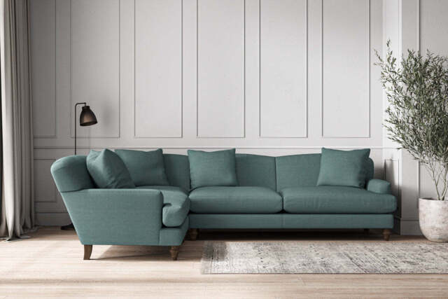 nkuku Deni Left Hand Corner Sofa - Make To Order - Grand - Recycled Cotton Airforce