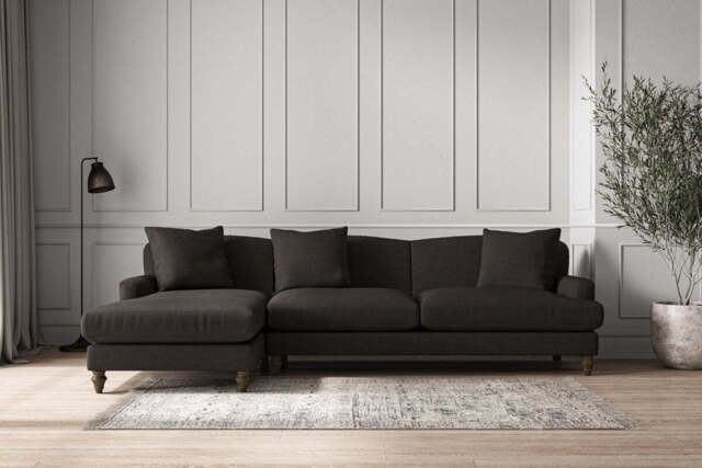 nkuku Deni Left Hand Chaise Sofa - Make To Order - Grand - Brera Linen Espresso
