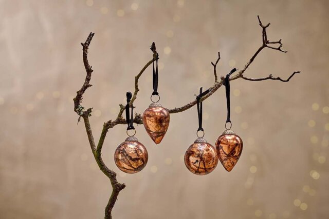 nkuku Jalshara Baubles Set Of 4 - Christmas Decorations - Antique Copper