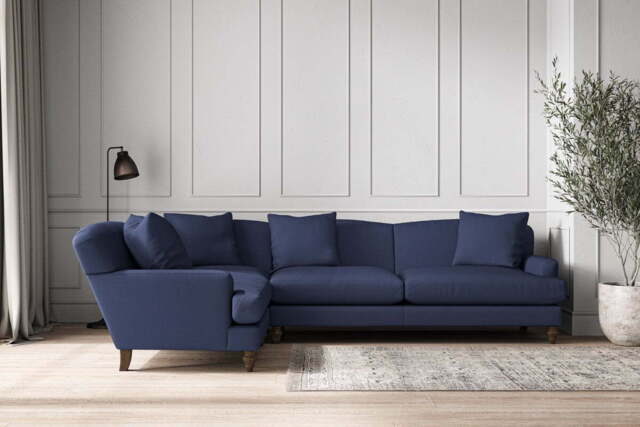 nkuku Deni Left Hand Corner Sofa - Make To Order - Grand - Recycled Cotton Navy