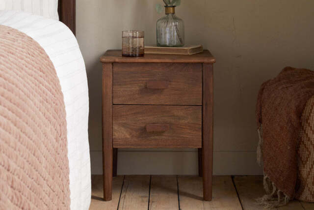 nkuku Anbu Acacia Bedside Table - Bedroom Furniture - One Size - Washed Walnut