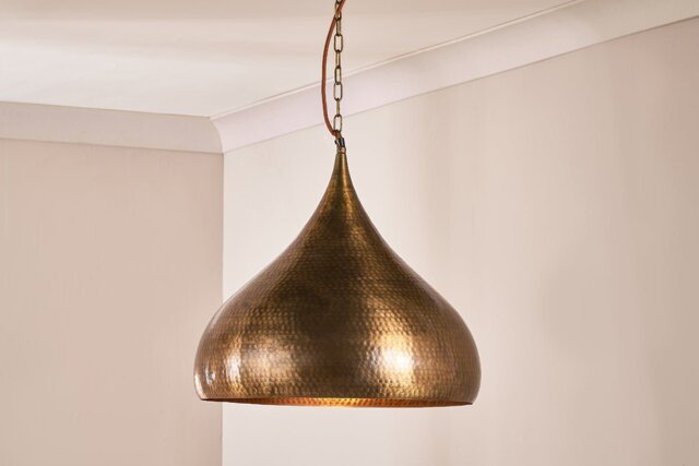 nkuku Quinn Statement Hammered Metal Pendant - Lights - Large - Antique Brass