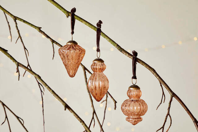 nkuku Manipur Baubles Set Of 3 - Christmas Decorations - Copper