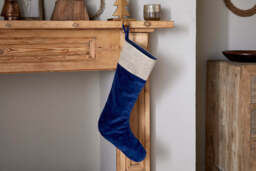 nkuku Karru Cotton Velvet Stocking - Christmas Decorations - One Size - Indigo