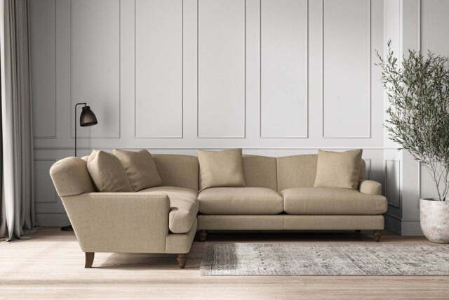 nkuku Deni Left Hand Corner Sofa - Make To Order - Super Grand - Brera Linen Pebble