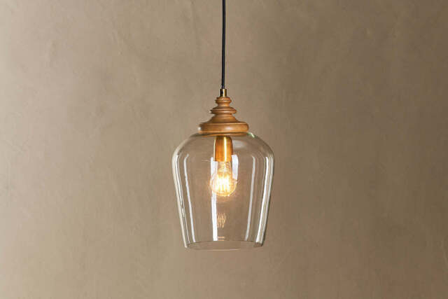 nkuku Varuna Mango Wood & Glass Pendant Lamp - Lights - One Size - Natural & Clear