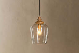 nkuku Varuna Mango Wood & Glass Pendant Lamp - Lights - One Size - Natural & Clear