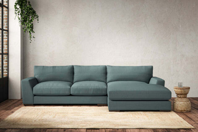 nkuku Guddu Right Hand Chaise Sofa - Make To Order - Medium - Recycled Cotton Airforce