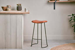 nkuku Narwana Ribbed Leather Stool - Seating - Large - Aged Leather & Iron