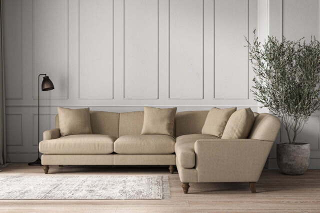 nkuku Deni Right Hand Corner Sofa - Make To Order - Super Grand - Brera Linen Pebble