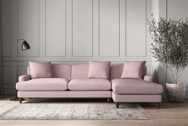 nkuku Deni Right Hand Chaise Sofa - Make To Order - Grand - Recycled Cotton Lavender