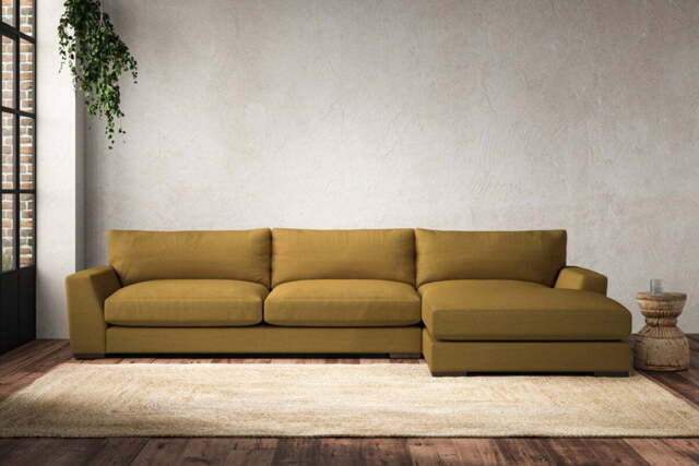 nkuku Guddu Right Hand Chaise Sofa - Make To Order - Grand - Recycled Cotton Ochre