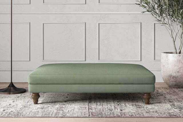 nkuku Deni Large Dining Footstool - Make To Order - Brera Linen Jade - No Colour