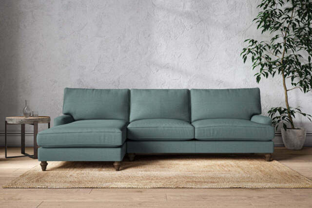 nkuku Marri Left Hand Chaise Sofa - Make To Order - Grand - Recycled Cotton Airforce