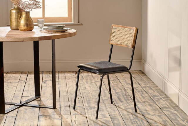 nkuku Iswa Leather & Cane Dining Chair - Seating - One Size - Black