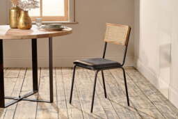 nkuku Iswa Leather & Cane Dining Chair - Seating - One Size - Black