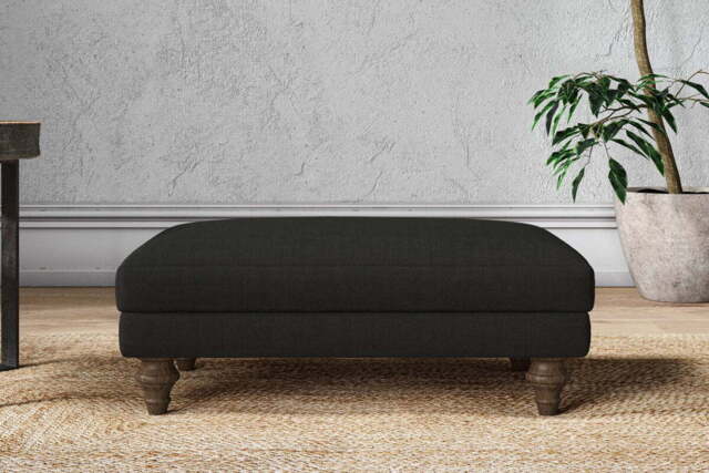 nkuku Marri Dining Footstool - Make To Order - Medium - Brera Linen Charcoal