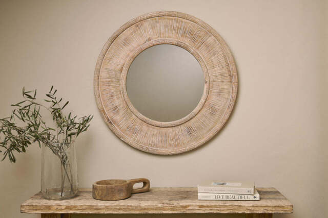 nkuku Itwa Mango Wood Carved Mirror - Mirrors - One Size - Natural