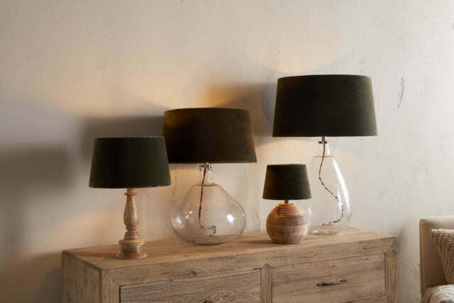 nkuku Mendai Velvet & Linen Lampshade - Shades - Small - Moss Green