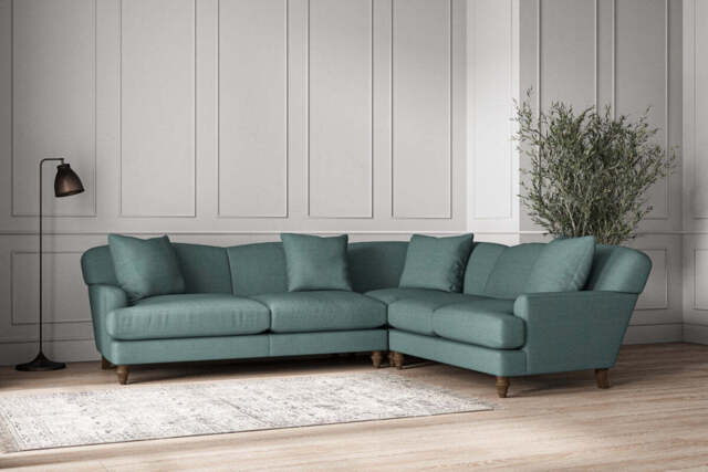 nkuku Deni Left Hand Corner Sofa - Make To Order - Super Grand - Recycled Cotton Airforce