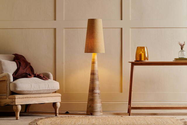 nkuku Chameli Tapered Mango Wood Floor Lamp - Lamps - One Size - Natural
