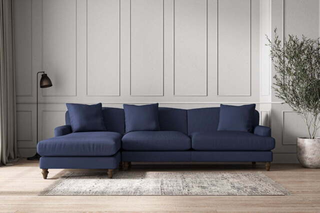 nkuku Deni Left Hand Chaise Sofa - Make To Order - Grand - Recycled Cotton Navy