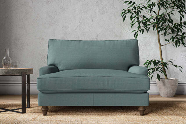 nkuku Marri Love Seat - Make To Order - Recycled Cotton Teal - Recycled Cotton Airforce