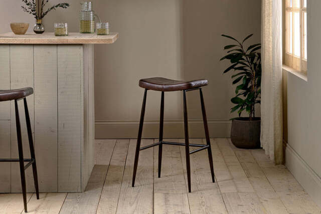 nkuku Samaira Leather Counter Stool - Seating - One Size - Chocolate Brown