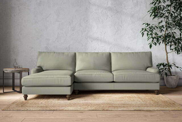 nkuku Marri Left Hand Chaise Sofa - Make To Order - Grand - Recycled Cotton Seaspray