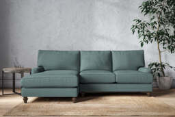 nkuku Marri Large Left Hand Chaise Sofa - Make To Order - Recycled Cotton Teal - Recycled Cotton Airforce