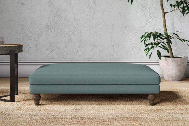 nkuku Marri Large Dining Footstool - Make To Order - Recycled Cotton Teal - Recycled Cotton Airforce