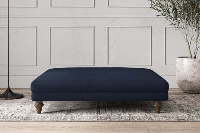 nkuku Deni Dining Footstool - Make To Order - Grand - Brera Linen Indigo