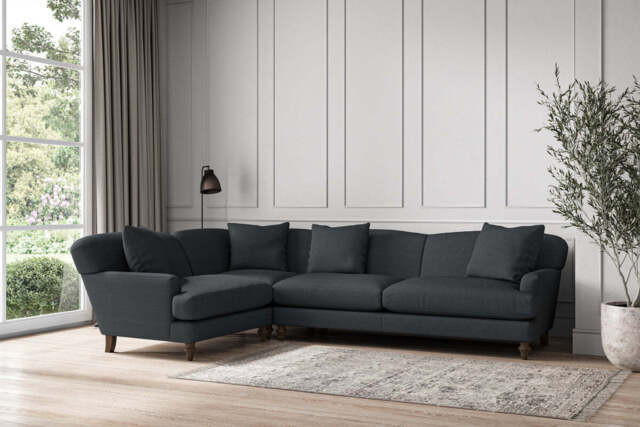 nkuku Deni Left Hand Corner Sofa - Make To Order - Grand - Recycled Cotton Thunder
