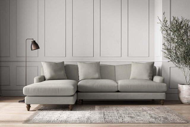 nkuku Deni Left Hand Chaise Sofa - Make To Order - Large - Brera Linen Smoke